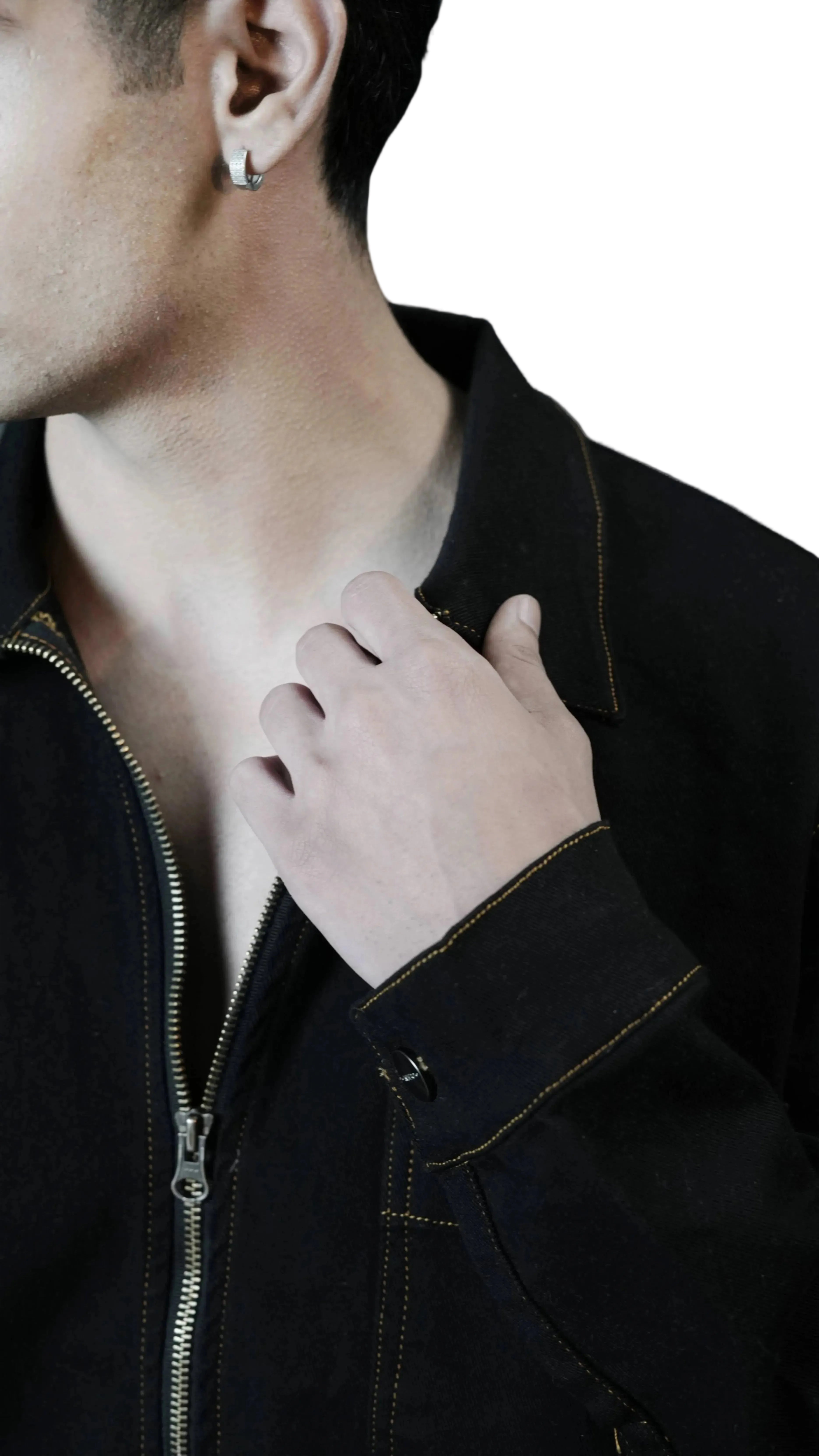 Luxury men’s black denim jacket with gold zipper – THE ELEMENTZ
