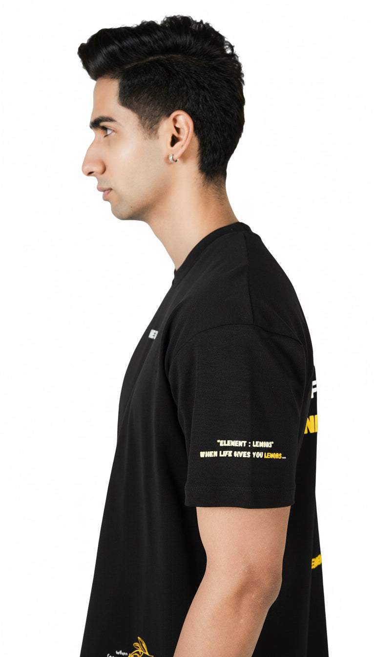 Lemonade oversized black t-shirt side view – THE ELEMENTZ