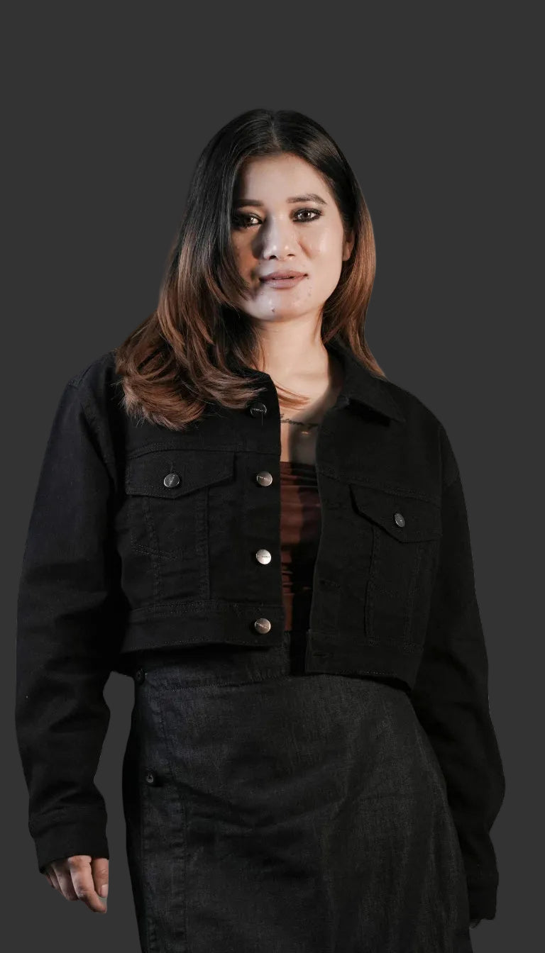 Anchor black handmade cropped denim jacket for women – THE ELEMENTZ