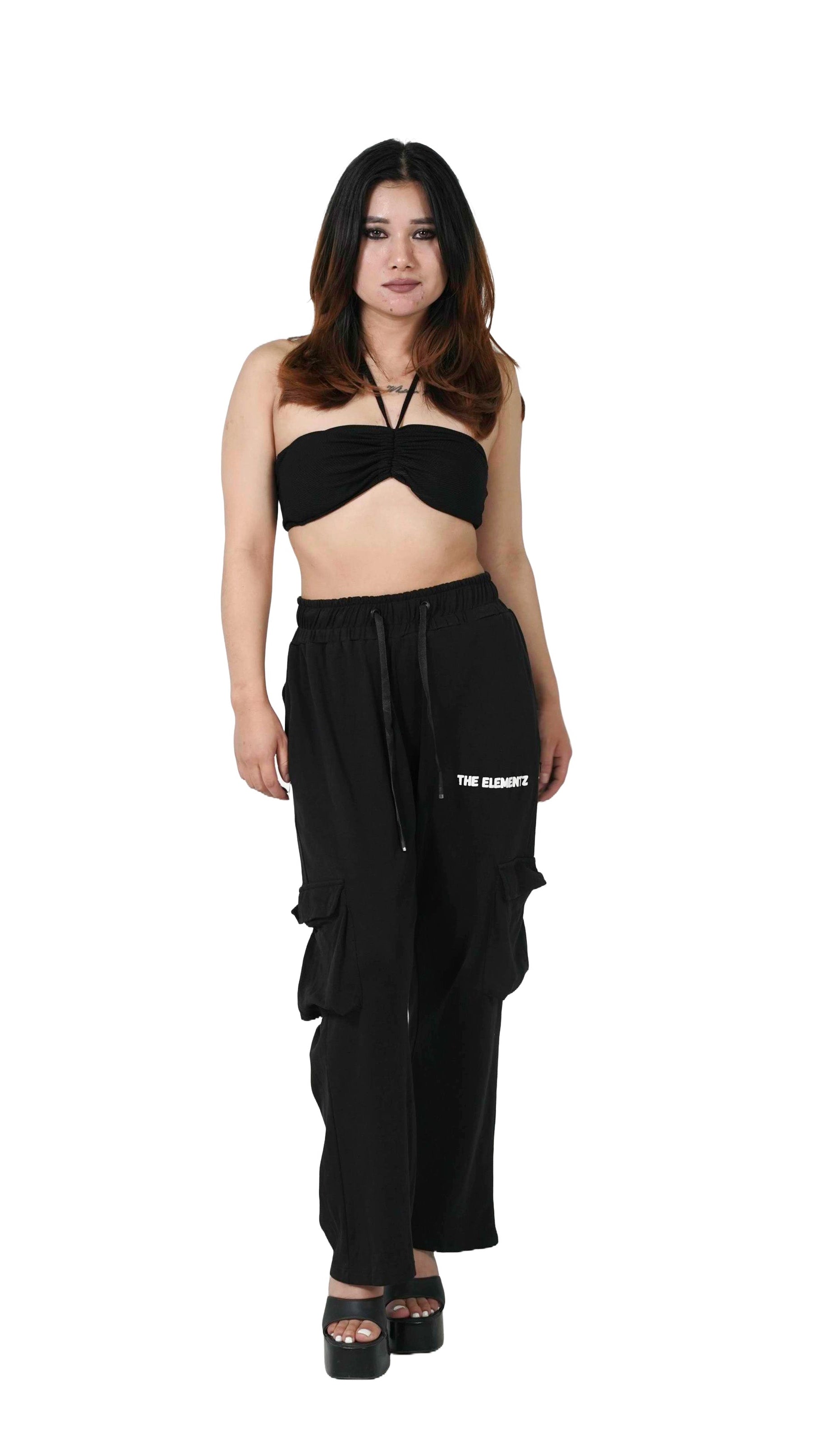 The Elementz black cargo joggers front view – THE ELEMENTZ