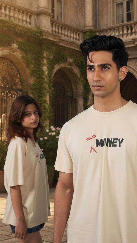 Old Money oversized beige t-shirt front view – THE ELEMENTZ
